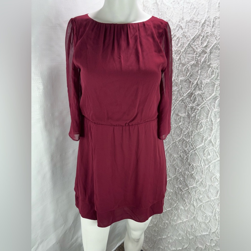 Alice + Olivia Lyla 3/4 Sleeve Silk Blend Maroon Mini Dress Women’s, Size XS